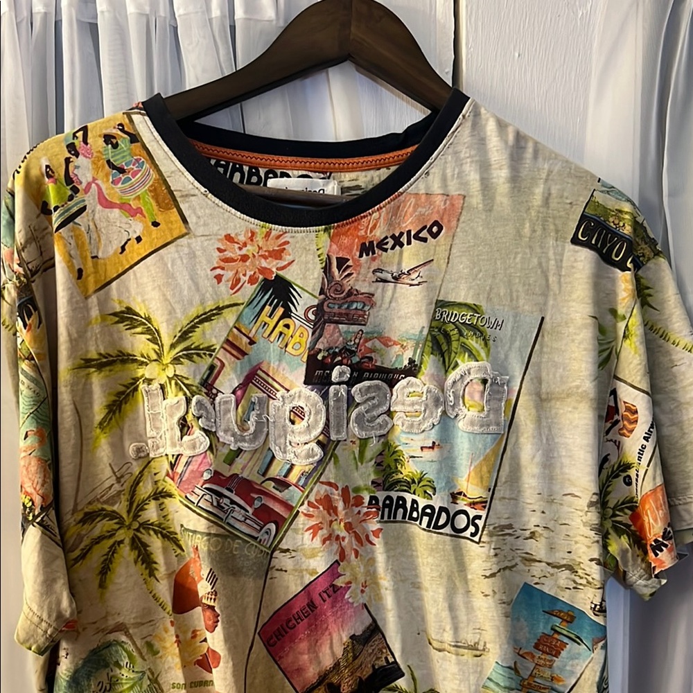 Desigual Multicolor Travel Postcard Short Sleeve T-Shirt Men’s XX-Large